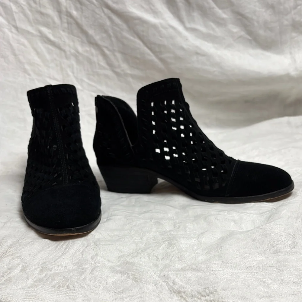 Vince Camuto Black Suede Ankle Booties with Perforated Design